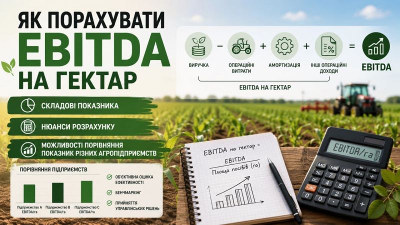 Як порахувати EBITDA на гектар: складові показника, нюанси розрахунку, можливості порівняння показник різних агропідприємств Як порахувати EBITDA на гектар: складові показника, нюанси розрахунку, можливості порівняння показник різних агропідприємств