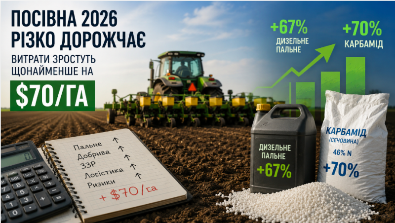 Посівна 2026 різко дорожчає: витрати зростуть щонайменше на $70/га Посівна 2026 різко дорожчає: витрати зростуть щонайменше на $70/га