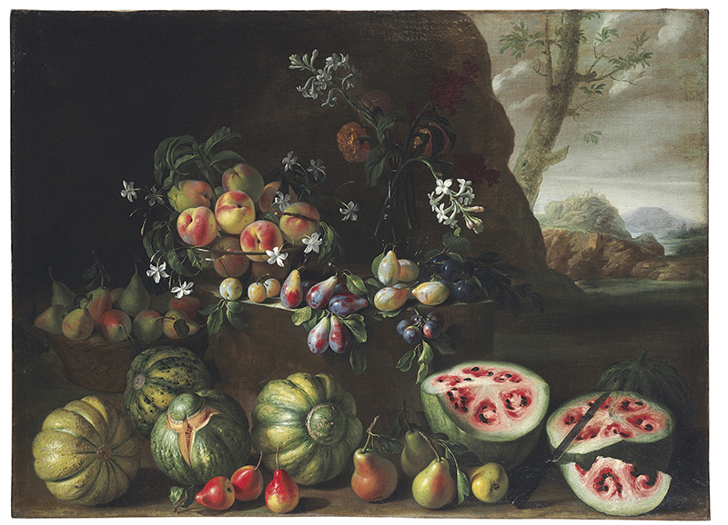 Джованні Станкі, Натюрморт з кавунами, персиками, грушами та іншими фруктами (бл. 1645-1672)