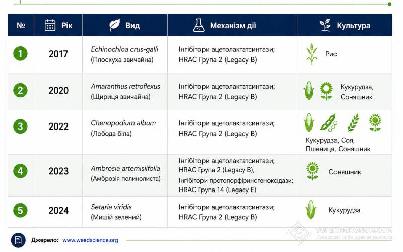 Офіційно зафіксовані випадки резистентності бур'янів в Україні