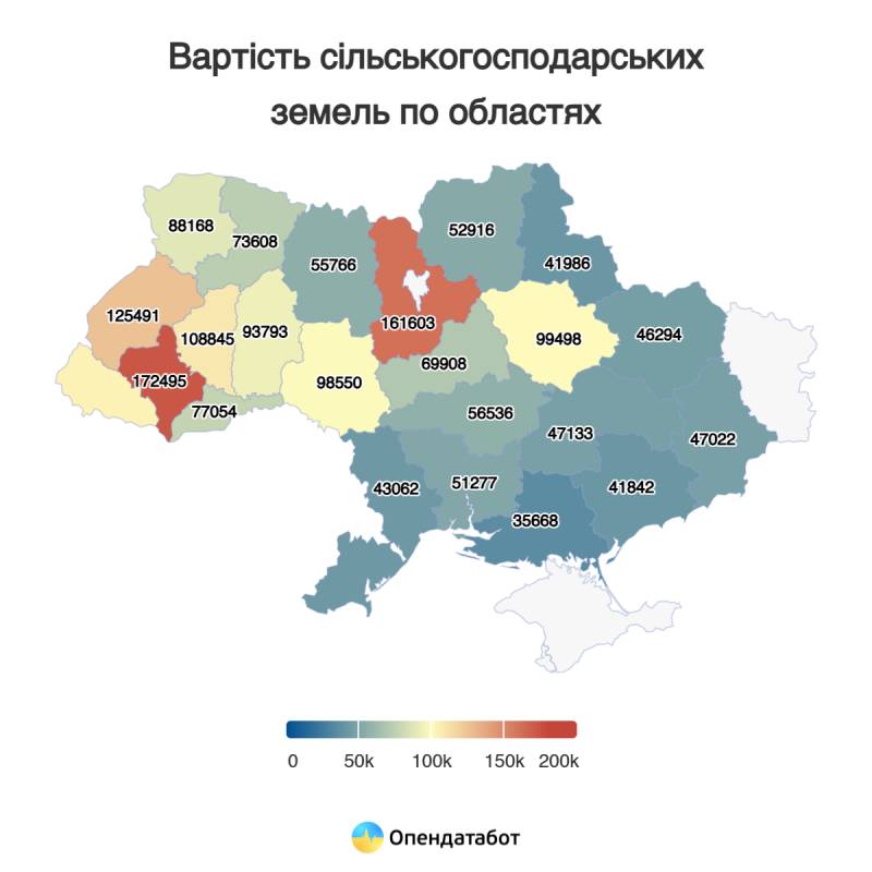 Скільки коштує 1 гектар землі в кожній області України / Інфографіка Опендатабот